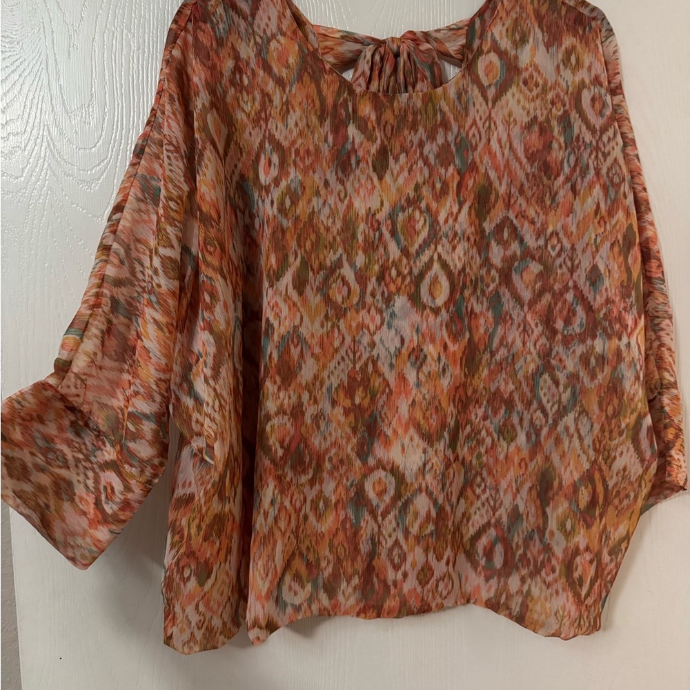 Liverpool Los Angeles Sheer Boho Tie-Back Blouse Size Large
